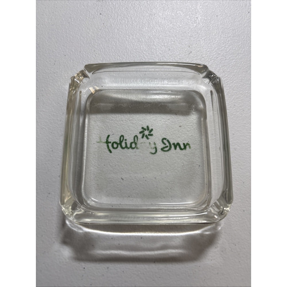 Ash Tray Holiday Inn Clear Glass 3 1/2 in square 1997